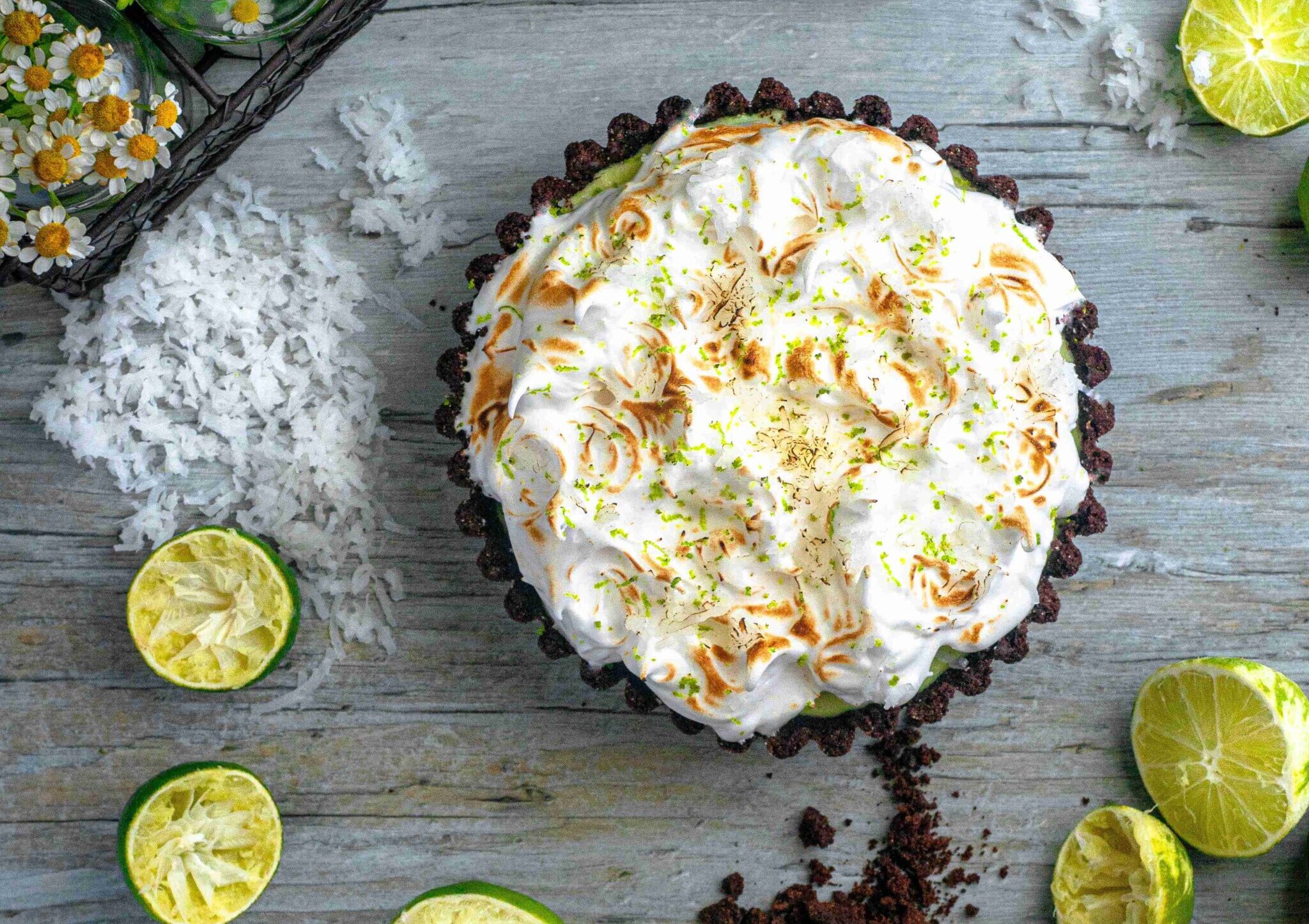 Chocolate Lime Coconut Meringue Tart