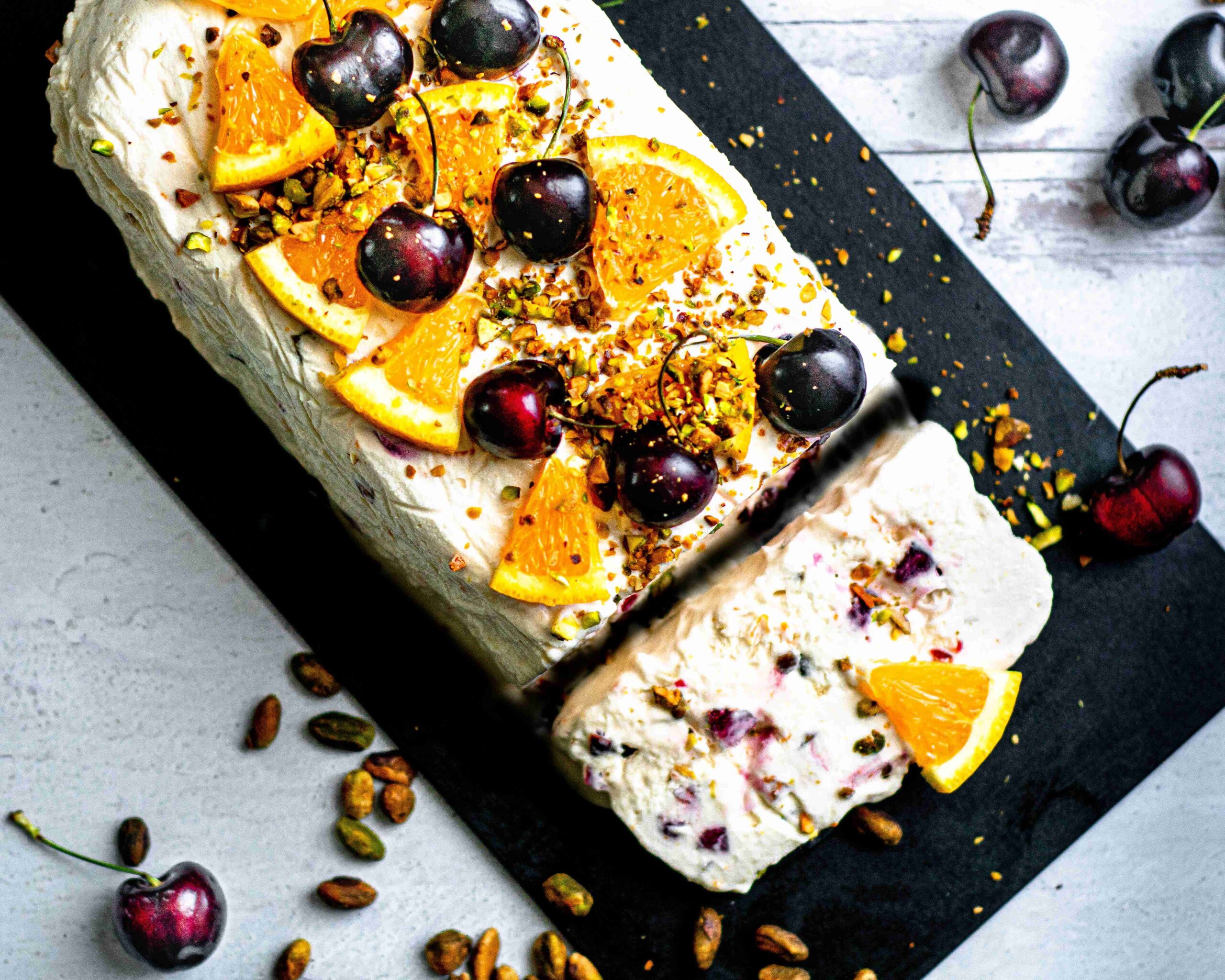 Orange Cherry Pistachio Semifreddo