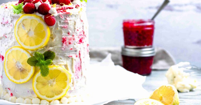 Lemon Raspberry Cake with Mascarpone Whipped Cream