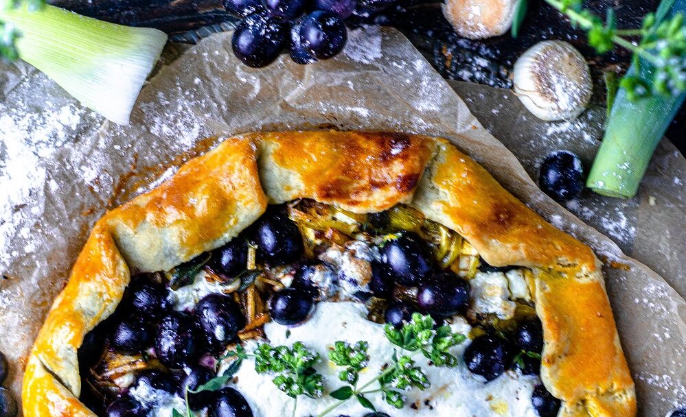 Grape, Leek, Burrata, & Goat Cheese Galette