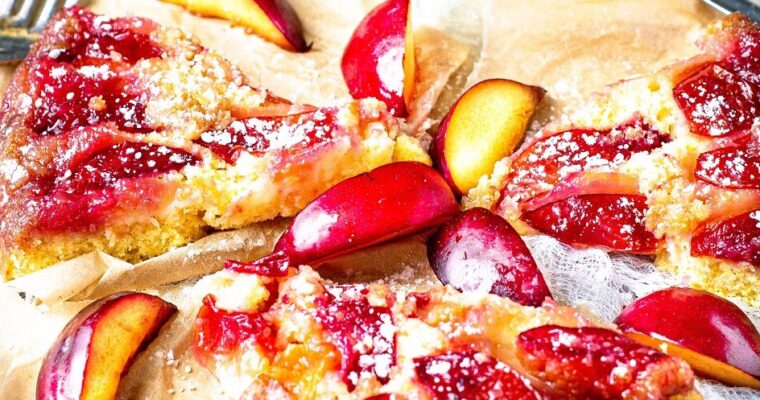 Plum Polenta (Upside Down) Skillet Cake