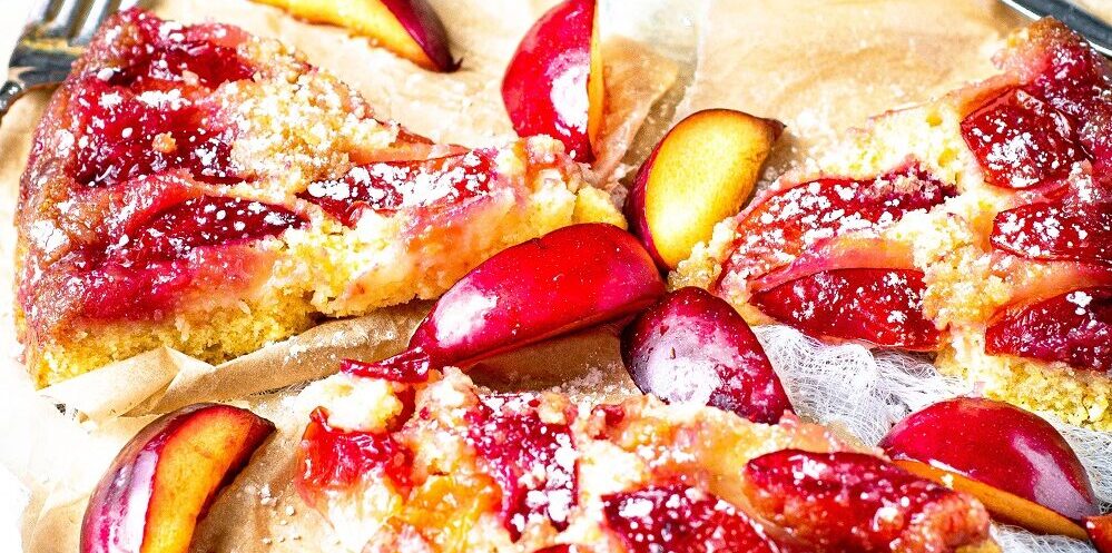 Plum Polenta (Upside Down) Skillet Cake